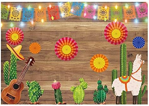 Funnytree 7X5ft Mexikói Fiesta Téma Fotózás Hátteret Mexikói Kaktusz Gitár Fél Háttér Cinco de Mayo Színes Zászlók Papír