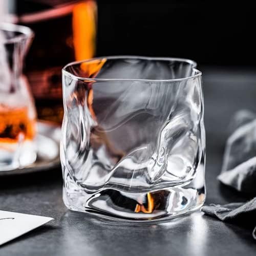 QAPPDA Whiskey Szemüveg Készlet 12,6 OZ Régi Kövek Szemüveg,Tiszta Szabálytalan Sodrott Likőrös Poharak Whiskys Üveg pohár