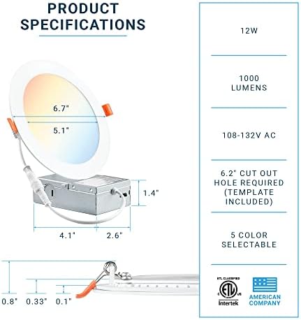 PARMIDA (12 Db) 6 Hüvelyk Szabályozható 5CCT Ultra-Vékony Süllyesztett LED Mennyezeti Lámpa csatlakozó Doboz, 5 Szín Választható