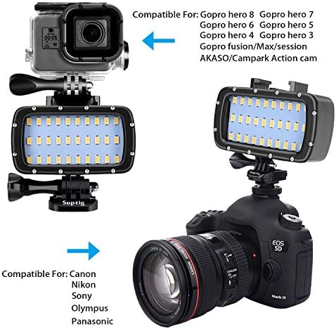 Suptig 30 LED Videó Fény Vízálló Fény, Víz alatti Lámpa Kompatibilis a Gopro Hero 11,10, 9, 8, 7, 6, 5, 4, 3,2, DJI osmo,